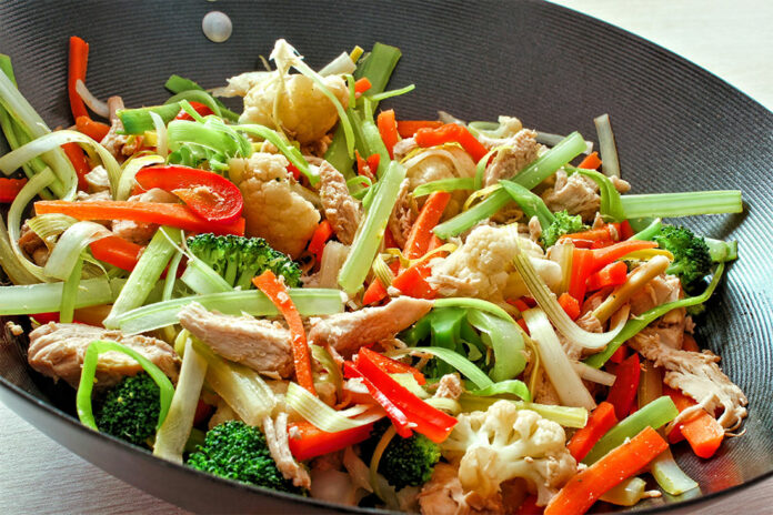 Wok de blanc de poulet aux légumes