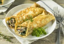 crêpes aux champignons, épinards et fromage