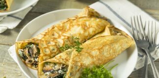 crêpes aux champignons, épinards et fromage