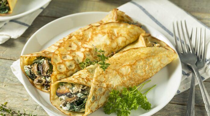 crêpes aux champignons, épinards et fromage