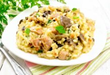 Risotto de poulet aux champignons