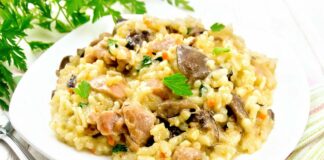 Risotto de poulet aux champignons